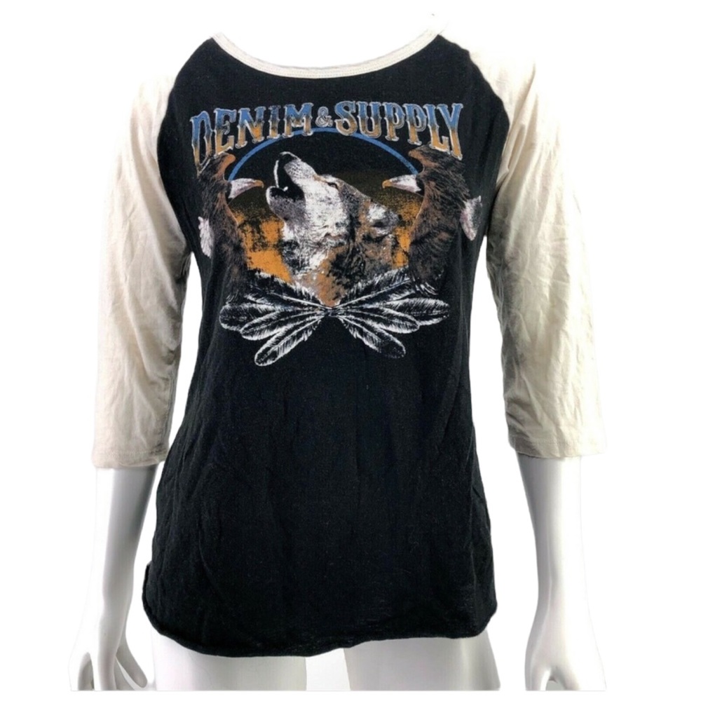 Ralph Lauren denim & supply graphic print wolf eagle raglan baseball tee Size M
